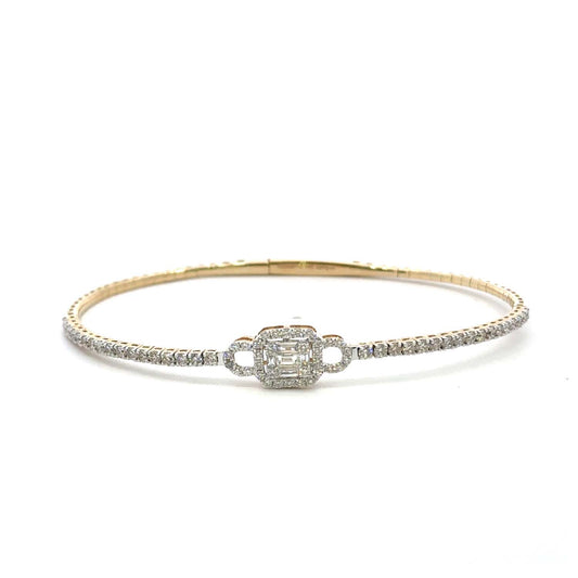 14KT Gold Flexible Diamond Bangle with Emerald-Cut Inspired Centerpiece (1.40 CT TW)