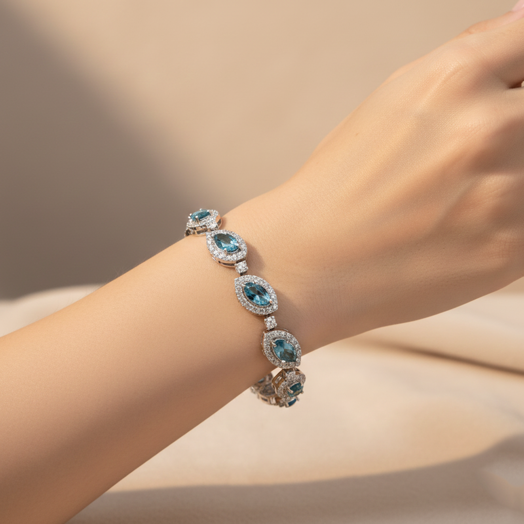 14KT White Gold Blue Diamond & Diamond Halo Bracelet – 11.32 CTW