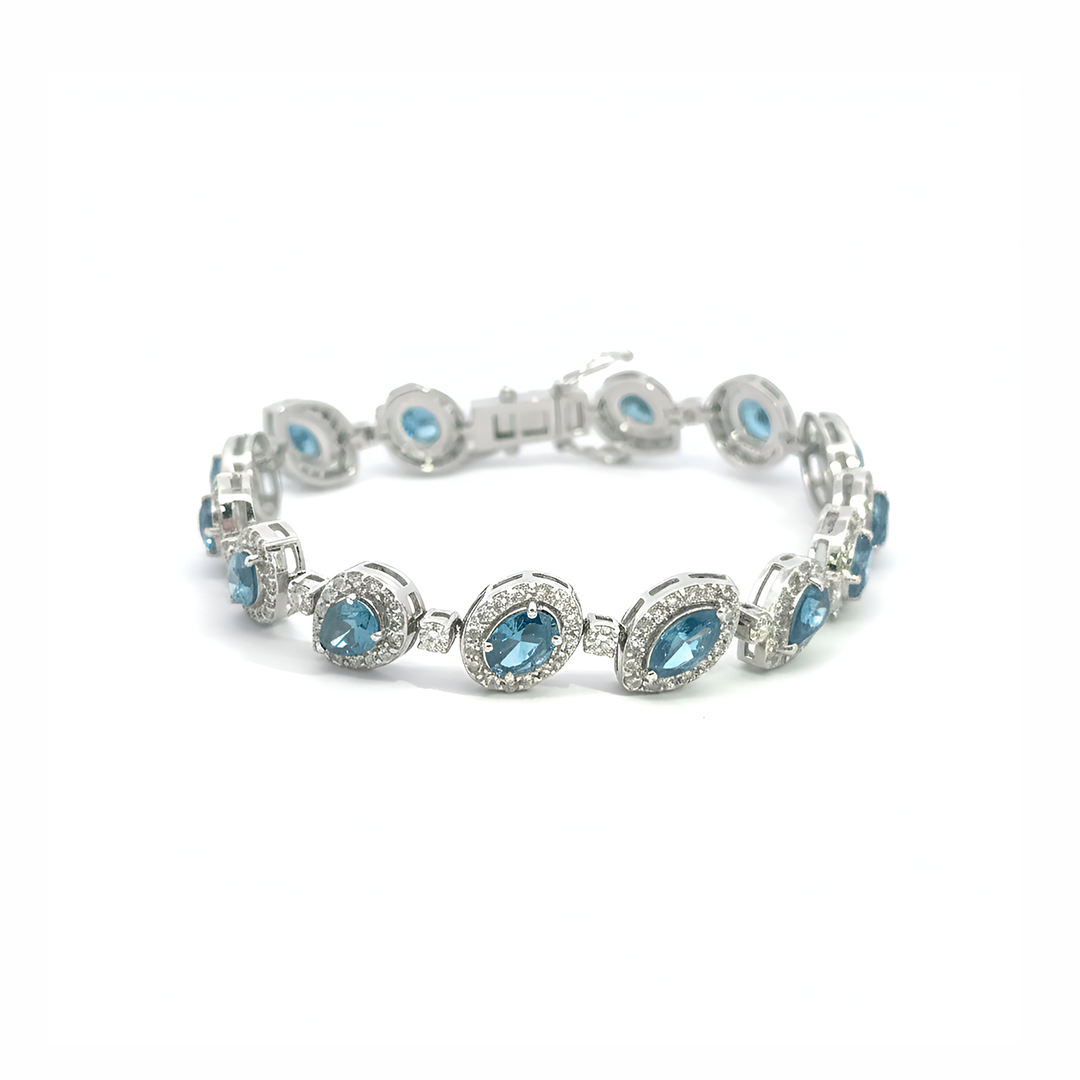 14KT White Gold Blue Diamond & Diamond Halo Bracelet – 11.32 CTW