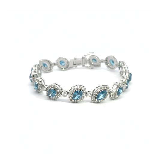 14KT White Gold Blue Diamond & Diamond Halo Bracelet – 11.32 CTW