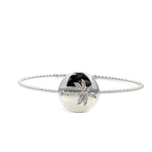 4KT Gold Diamond Bangle (0.21 CTW) – Featuring a Diamond-Accented Palm Tree Centerpiece