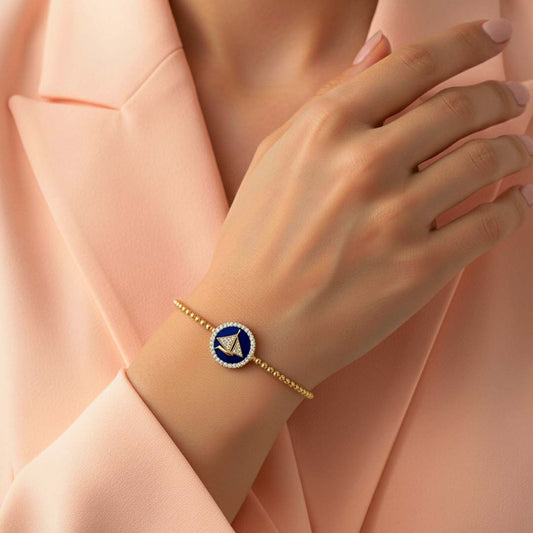 14KT Gold Diamond Flexible Bangle (0.29 CTW) – Sailboat Design Framed in Deep Blue Enamel