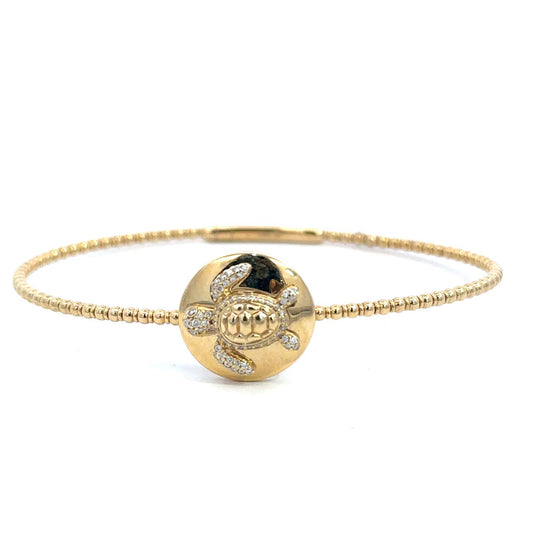 14KT Gold Diamond Bangle(0.17 CTW) – Featuring a Diamond-Accented Turtle Centerpiece