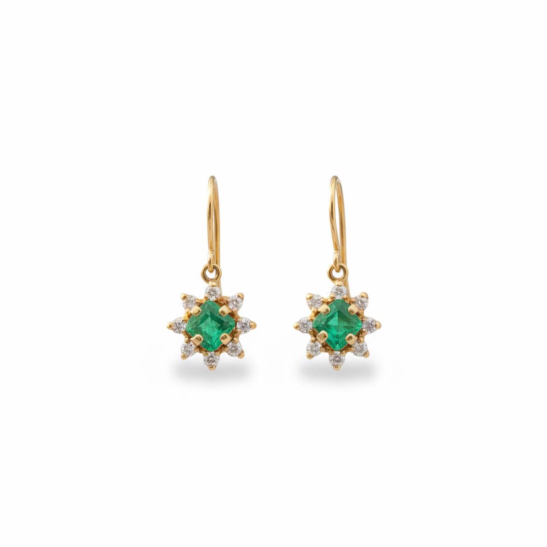 14KT Yellow Gold Vintage-Inspired Emerald (1.50CT) and Diamond (0.50CT) Earrings