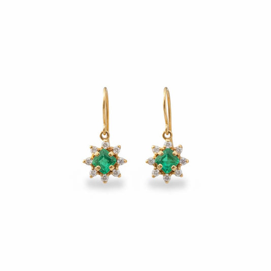 14KT Yellow Gold Vintage-Inspired Emerald (1.50CT) and Diamond (0.50CT) Earrings