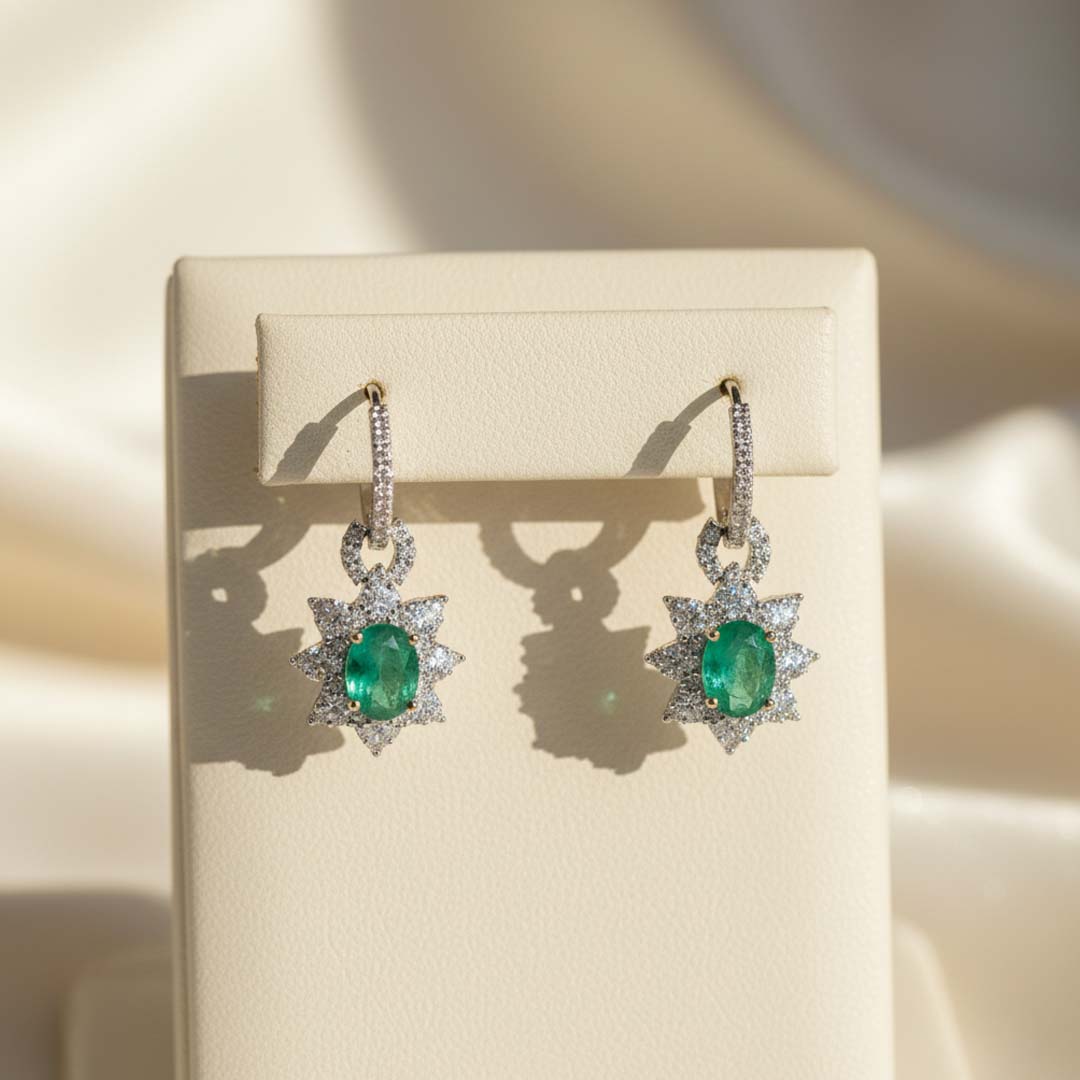 14K White Gold Emerald 2.63CT & Diamond 1.40CT Drop Earrings