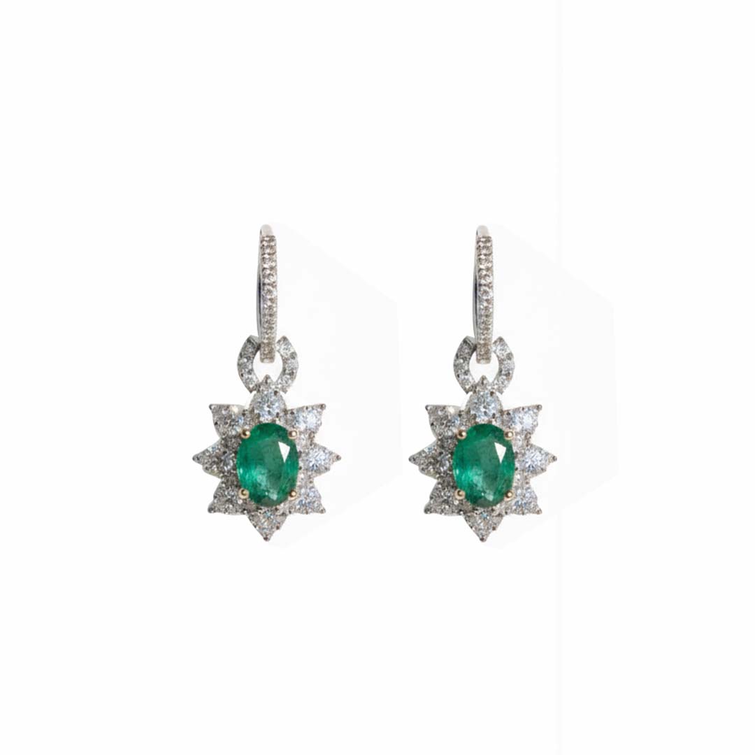 14K White Gold Emerald 2.63CT & Diamond 1.40CT Drop Earrings