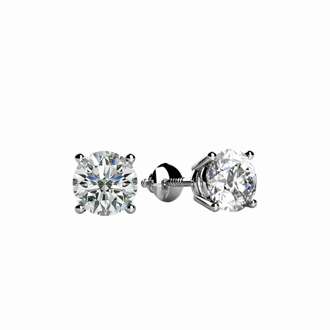 14K White Gold 1.80CT Diamond Stud Earrings Four-Prong Screw Back
