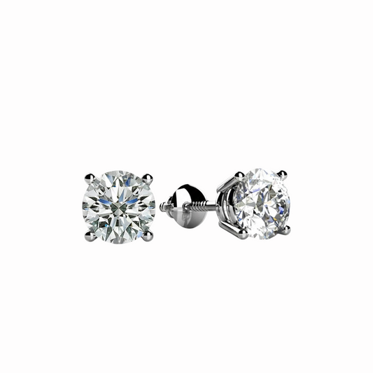 14K White Gold 1.80CT Diamond Stud Earrings Four-Prong Screw Back