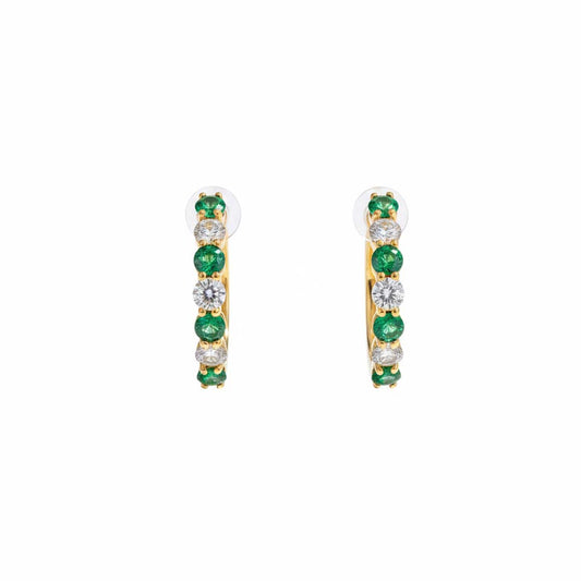 14KT Yellow Gold Emerald (0.75CT) and Diamond (0.65CT) Alternating Hoop Earrings