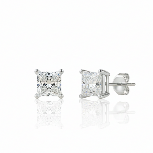 14K White Gold 1.48CT Princess-Cut Diamond Stud Earrings  Screw Back