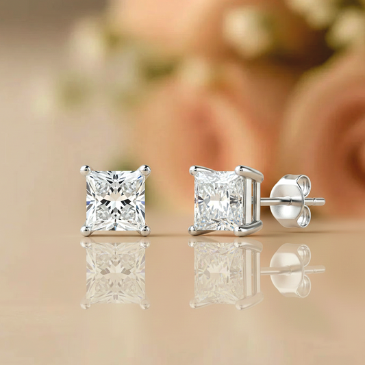 14K White Gold 1.48CT Princess-Cut Diamond Stud Earrings  Screw Back