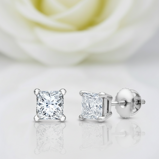 14K White Gold 1.05CT Princess-Cut Diamond Stud Earrings