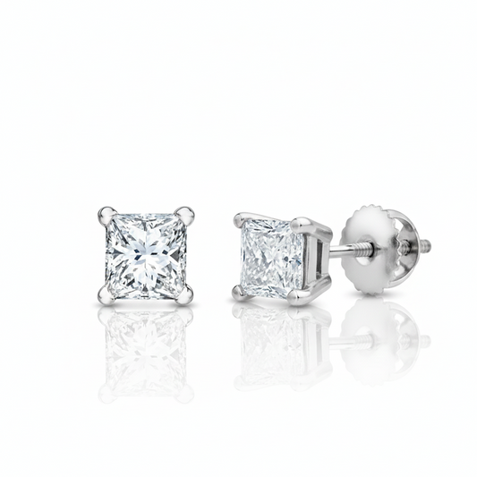 14K White Gold 1.05CT Princess-Cut Diamond Stud Earrings