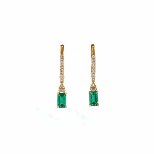 14KT Yellow Gold Emerald Cut Emerald (1.16CT) and Diamond (0.19CT)  Earrings