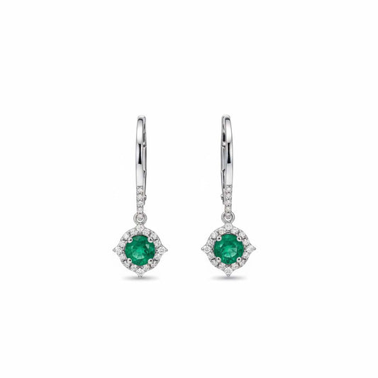 14KT White Gold Emerald (0.50CT) and Diamond (0.16CT) Drop Earrings