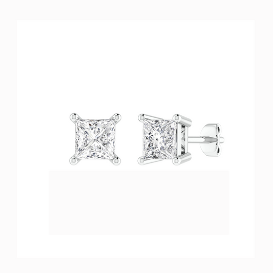14K White Gold 1.50CT Princess-Cut Diamond Stud Earrings  Screw Back