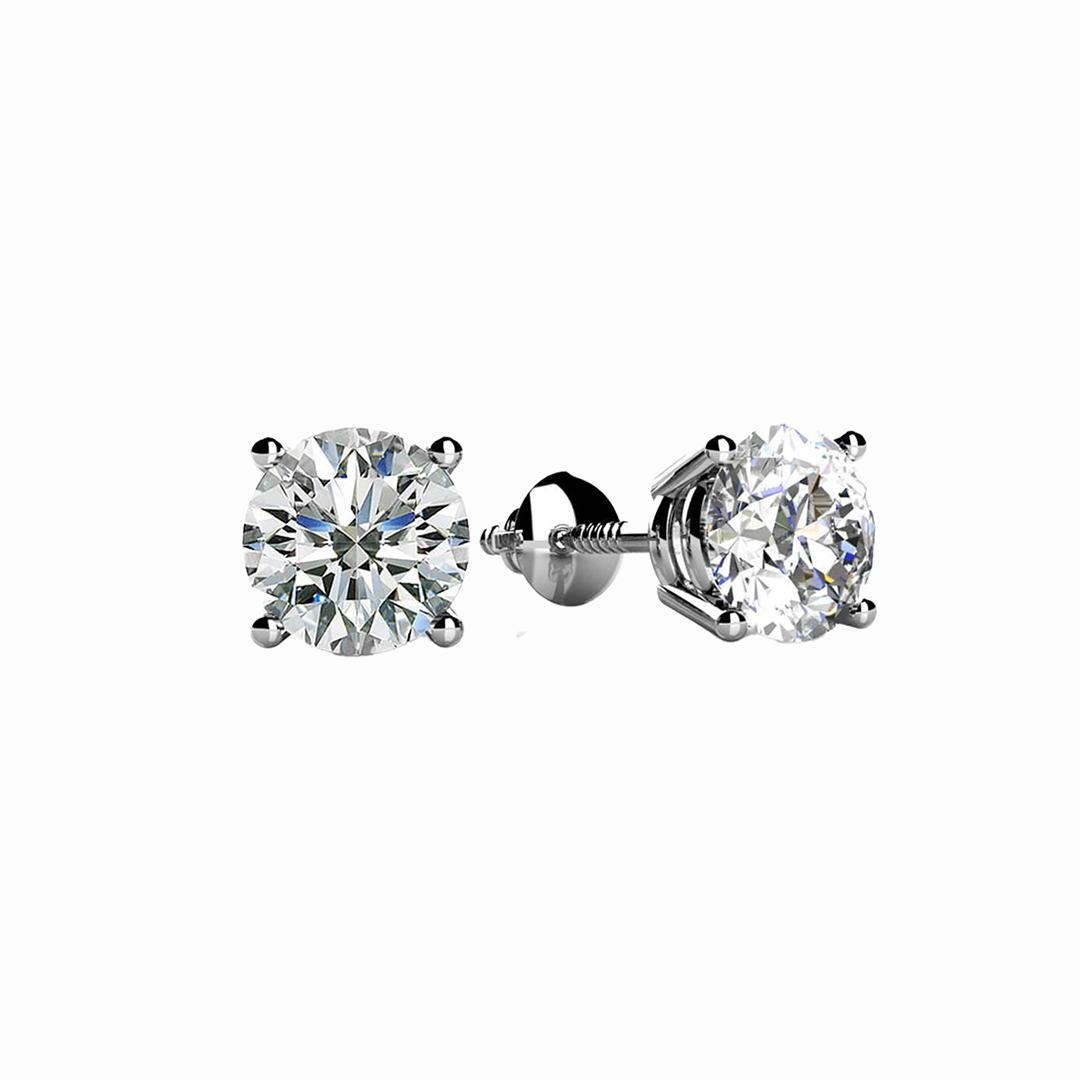 14KT WG Diamond Stud Earrings 4.08CT  Classic Four-Prong Setting