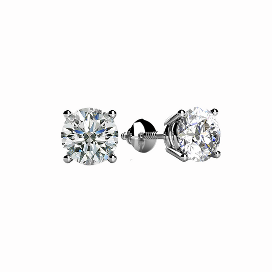 14KT WG Diamond Stud Earrings 4.08CT  Classic Four-Prong Setting
