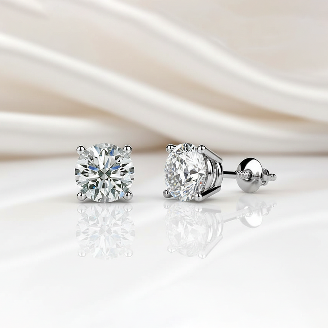 14KT WG Diamond Stud Earrings 4.08CT  Classic Four-Prong Setting