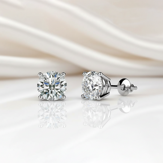 14KT WG Diamond Stud Earrings 4.08CT  Classic Four-Prong Setting