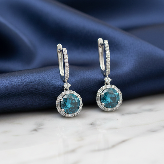 18K Two-Tone Gold Blue & White Diamond French Clip Earrings