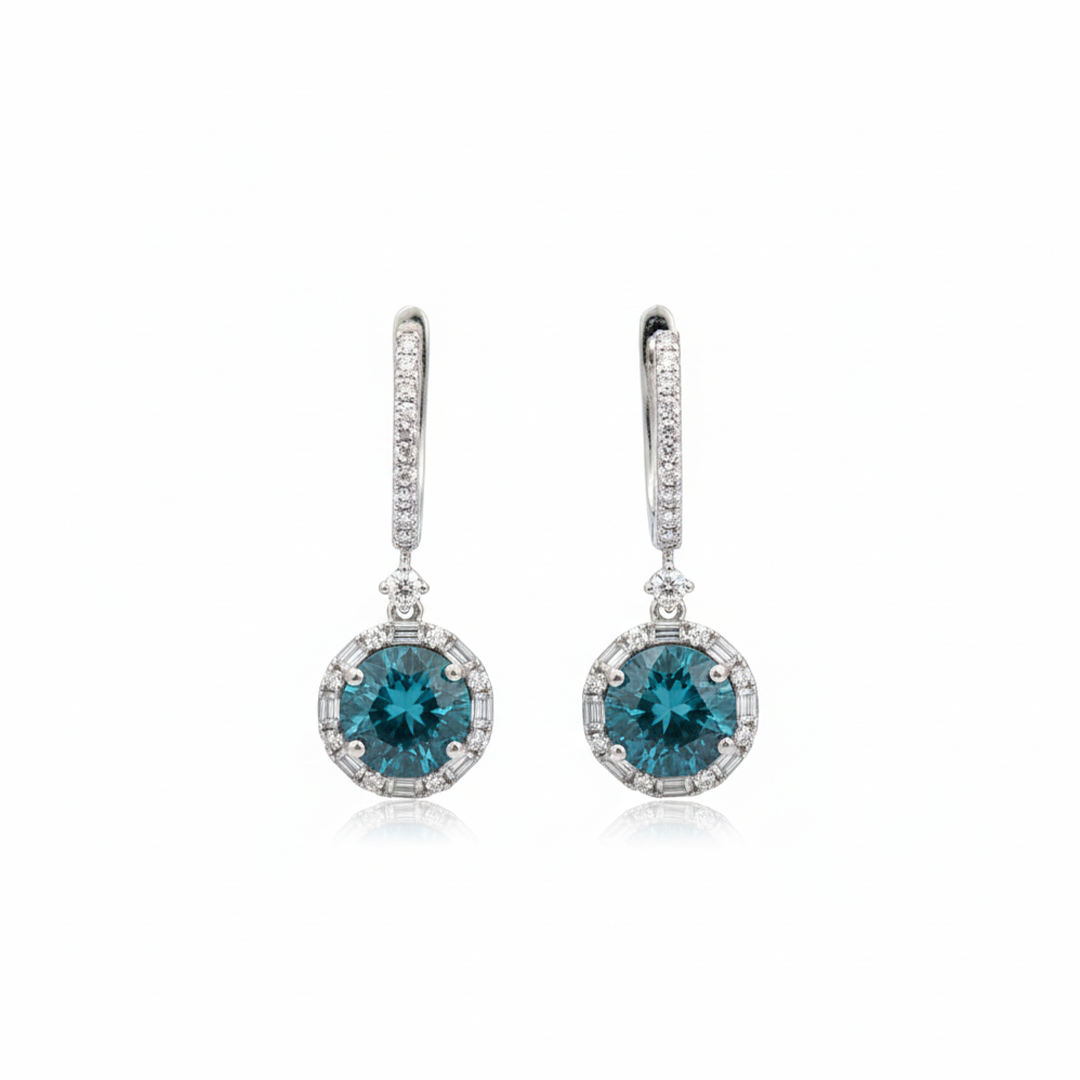 18K Two-Tone Gold Blue & White Diamond French Clip Earrings