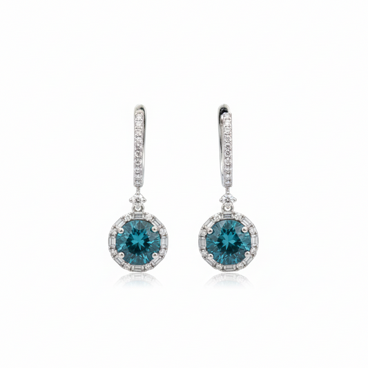 18K Two-Tone Gold Blue & White Diamond French Clip Earrings