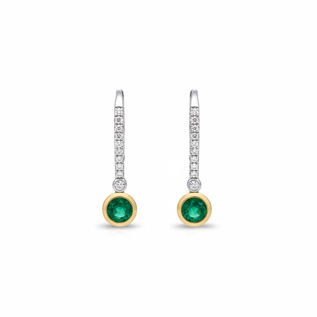 14KT Two-Tone Gold Emerald (0.56CT) and Diamond (0.10CT) Drop Earrings