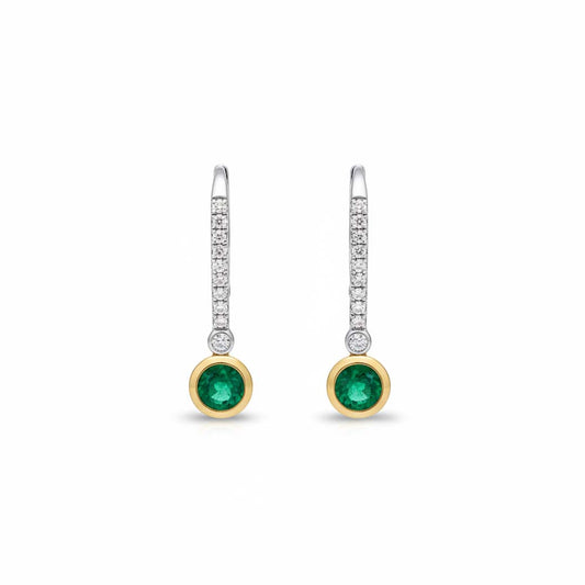 14KT Two-Tone Gold Emerald (0.56CT) and Diamond (0.10CT) Drop Earrings