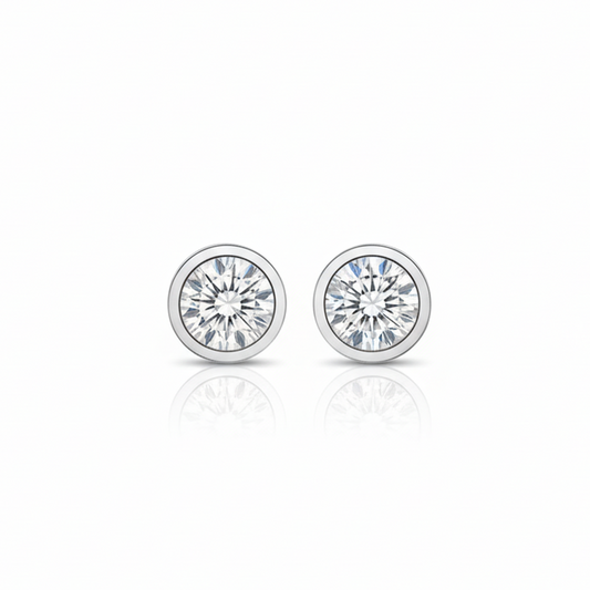 14K White Gold 2.03CT Bezel-Set Round Diamond Stud Earrings