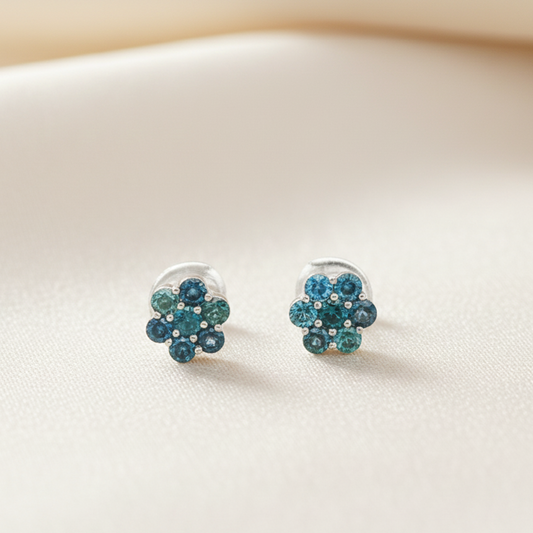 Brilliant 1.00 CT Blue Diamond Flower Stud Earrings – 14KT White Gold