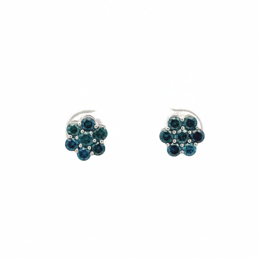 Brilliant 1.00 CT Blue Diamond Flower Stud Earrings – 14KT White Gold