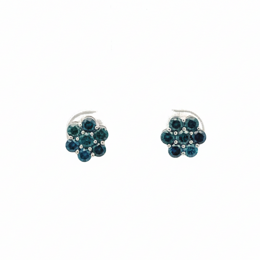 Brilliant 1.00 CT Blue Diamond Flower Stud Earrings – 14KT White Gold