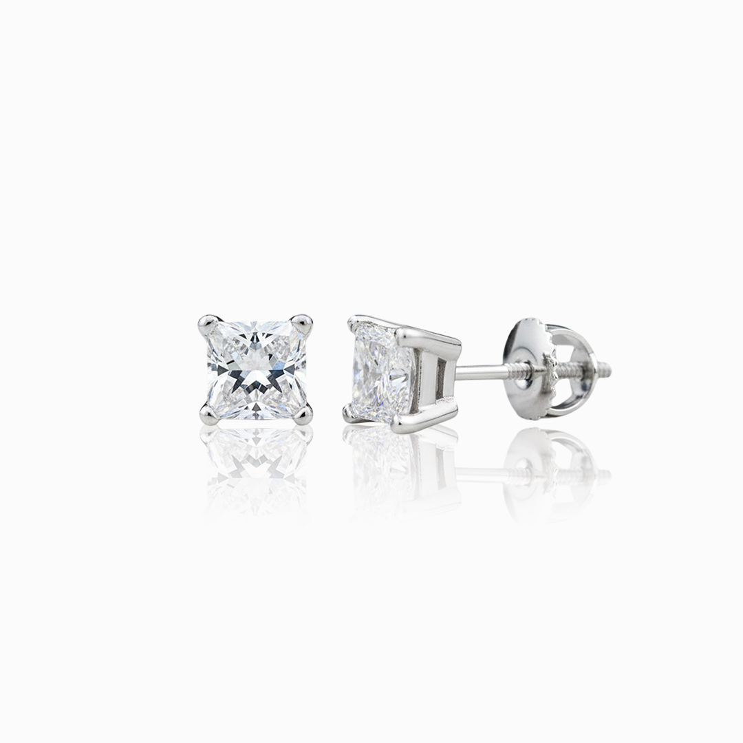 14K Gold 3.02CT GIA Princess-Cut Diamond Stud Earrings  VS1/VS2 K