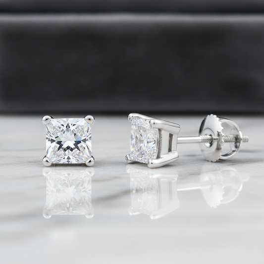 14K Gold 3.02CT GIA Princess-Cut Diamond Stud Earrings VS1/VS2 K
