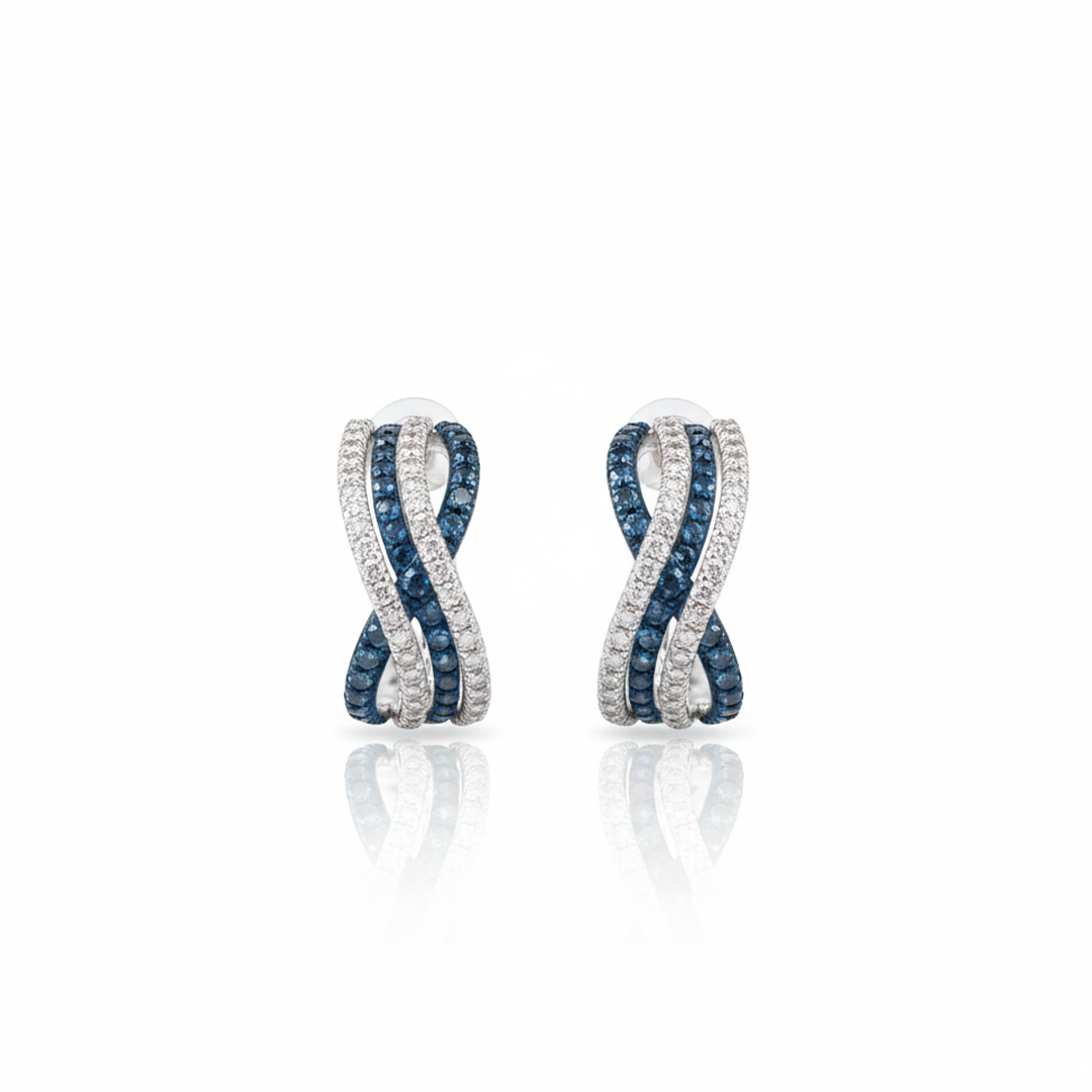 14KT White Gold Diamond & Blue Diamond Twist Earrings – 1.76 CTW
