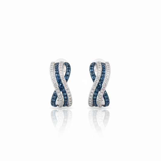 14KT White Gold Diamond & Blue Diamond Twist Earrings – 1.76 CTW