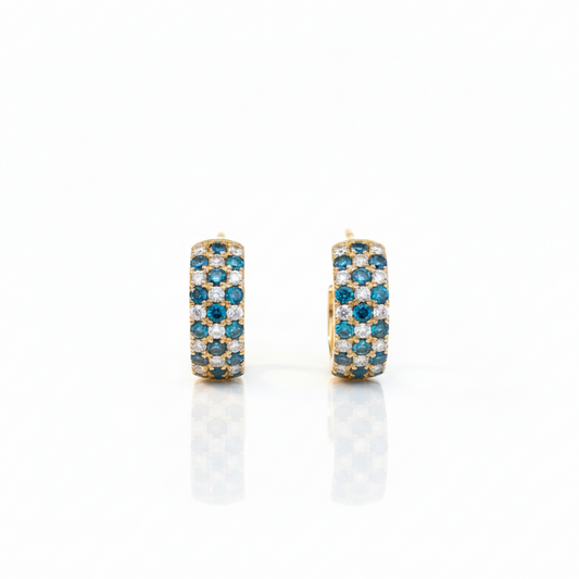 14K Yellow Gold Earrings with 0.61 ct White Diamonds & 1.61 ct Blue Diamonds