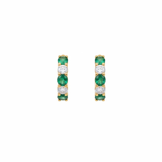 14KT Yellow Gold Emerald (0.96CT) and Diamond (0.61CT) Alternating Hoop Earrings