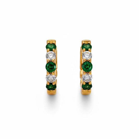 14KT Yellow Gold Emerald (0.81CT) and Diamond (0.36CT) Hoop Earrings