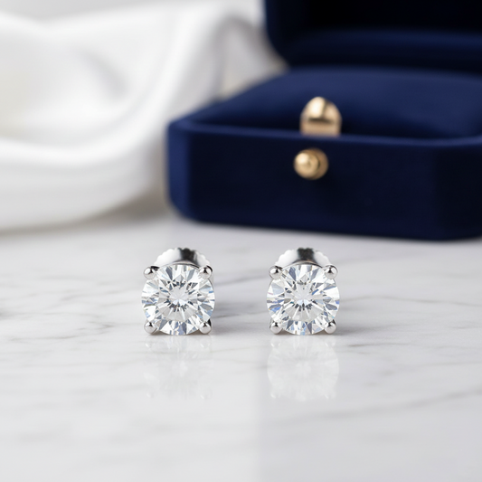14K White Gold 1.41CT GIA-Certified Martini Diamond Stud Earrings