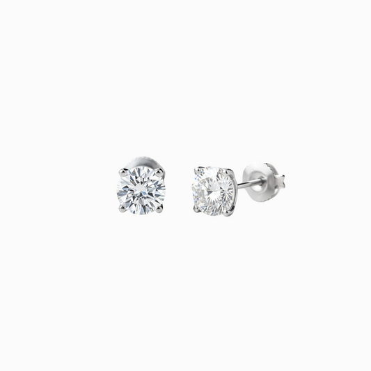 14K White Gold 2.00CT GIA-Certified Diamond Stud Earrings -Four Prong Screw Back