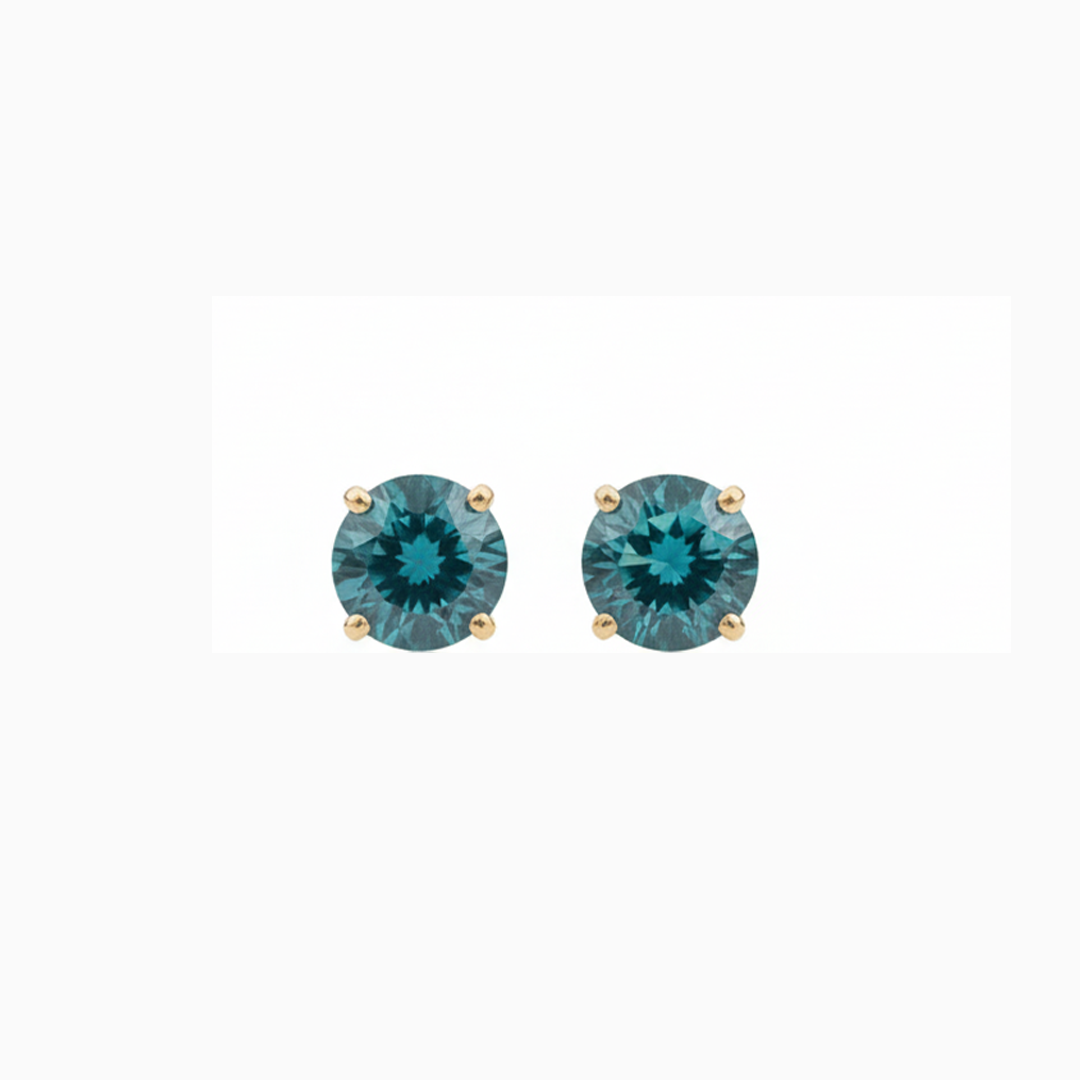 Classic Four-Prong Blue Diamond Solitaire Earrings in 14K Gold
