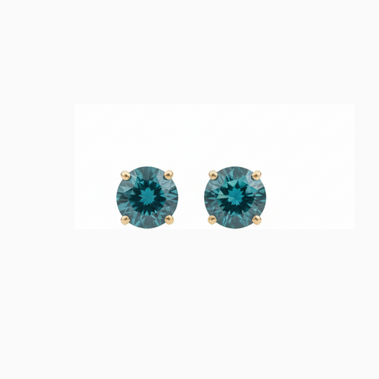 Classic Four-Prong Blue Diamond Solitaire Earrings in 14K Gold