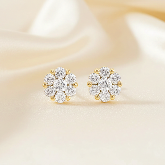 ✨ Diamond Flower Stud Earrings – 14KT Yellow Gold (0.25 CT) ✨
