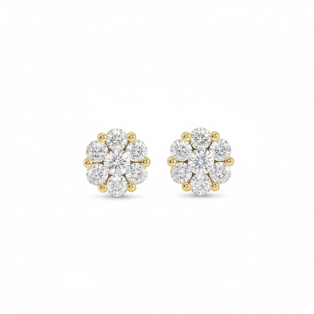 ✨ Diamond Flower Stud Earrings – 14KT Yellow Gold (0.25 CT) ✨