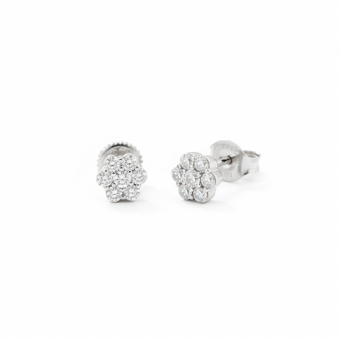✨ 0.50 CT Diamond Bouquet Screw-Back Stud Earrings – 14KT WG ✨