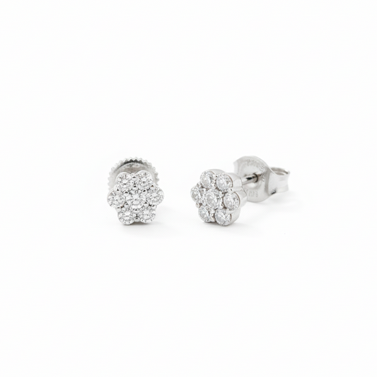 ✨ 0.50 CT Diamond Bouquet Screw-Back Stud Earrings – 14KT WG ✨
