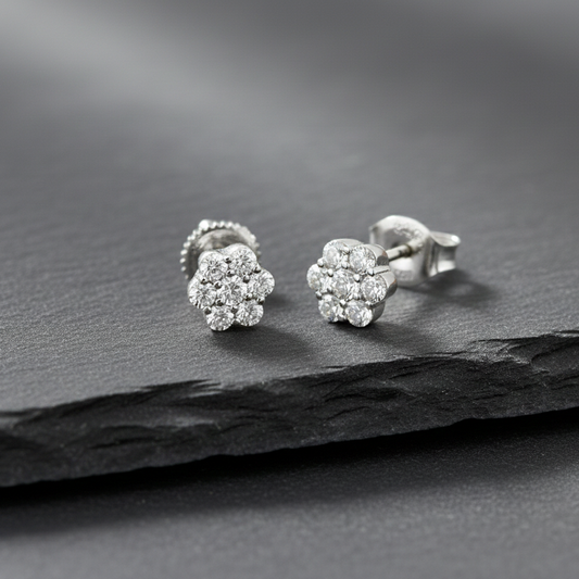 ✨ 0.50 CT Diamond Bouquet Screw-Back Stud Earrings – 14KT WG ✨